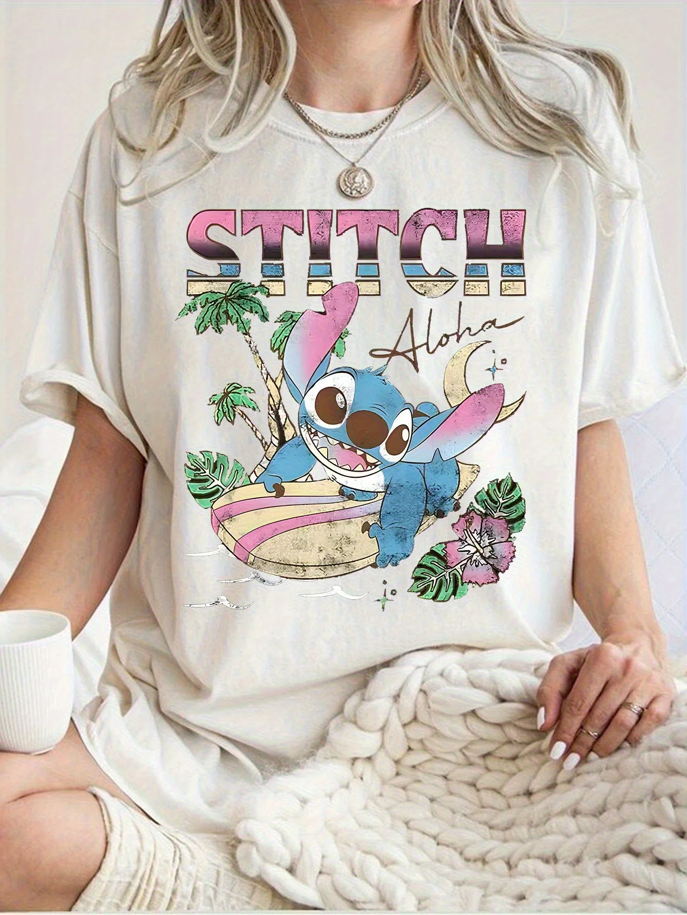 

Женская футболка с рисунком Disney Stitch, винтажная хлопковая уличная одежда унисекс с короткими рукавами, свободная повседневная стильная одежда большого размера