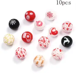 10Pcs New Silicone Beads 15mm Round Christmas Print Focal Bead DIY Handmade Necklace Bracelet Accessories For Jewelry Making