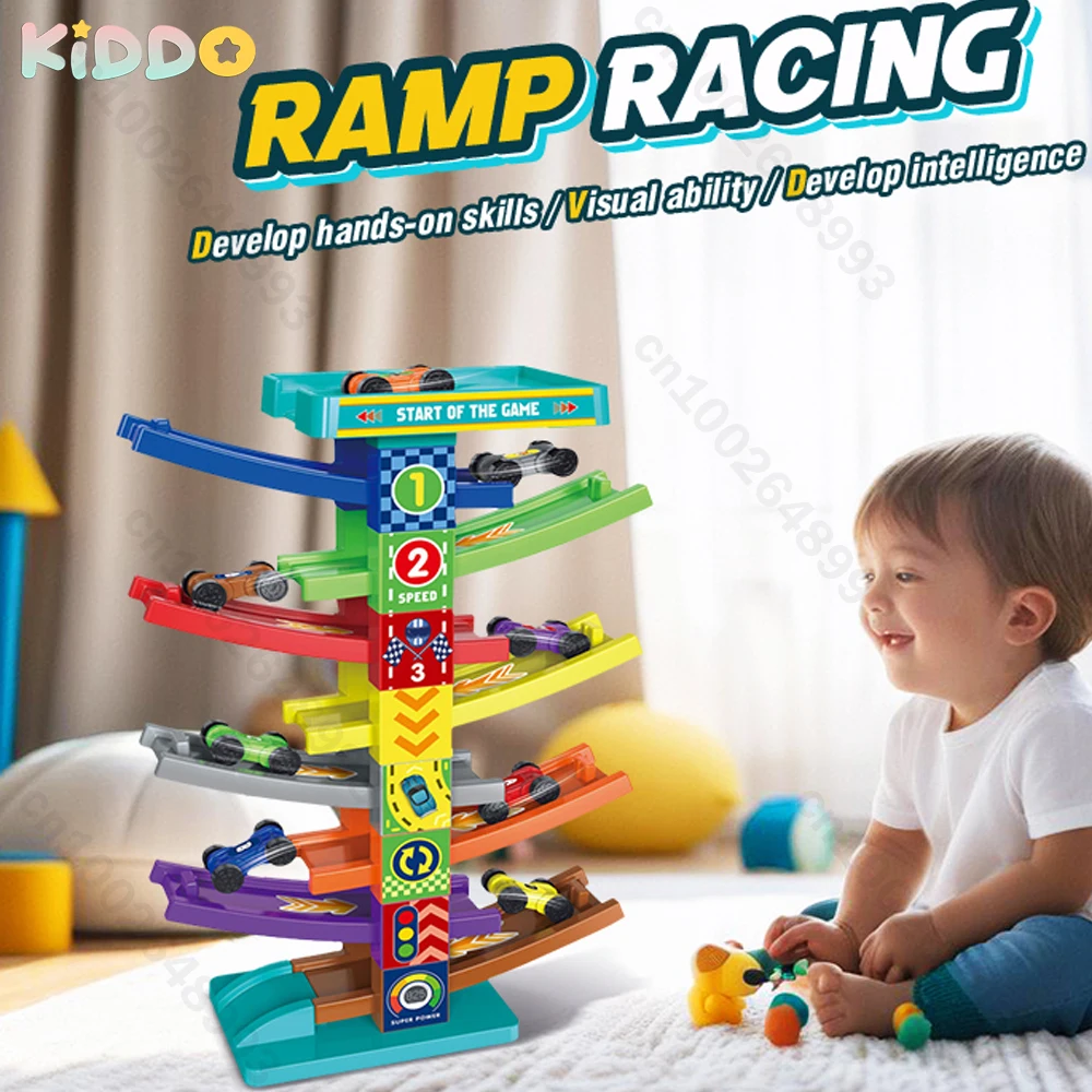 Children's Gliding Track Car Mini Car Inertia Toy Multi Layer Cartoon Puzzle Slide Car Roller Coaster Racing Toys Boy Girl Gifts