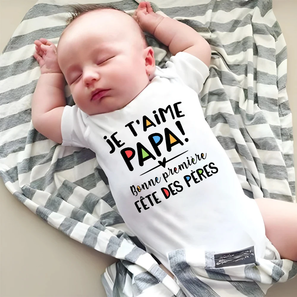 

I Love You Dad Happy First Father's Day French Printed Baby Bodysuit Summer Newborn Romper Holiday Infant Short Sleeve Jumpsuit