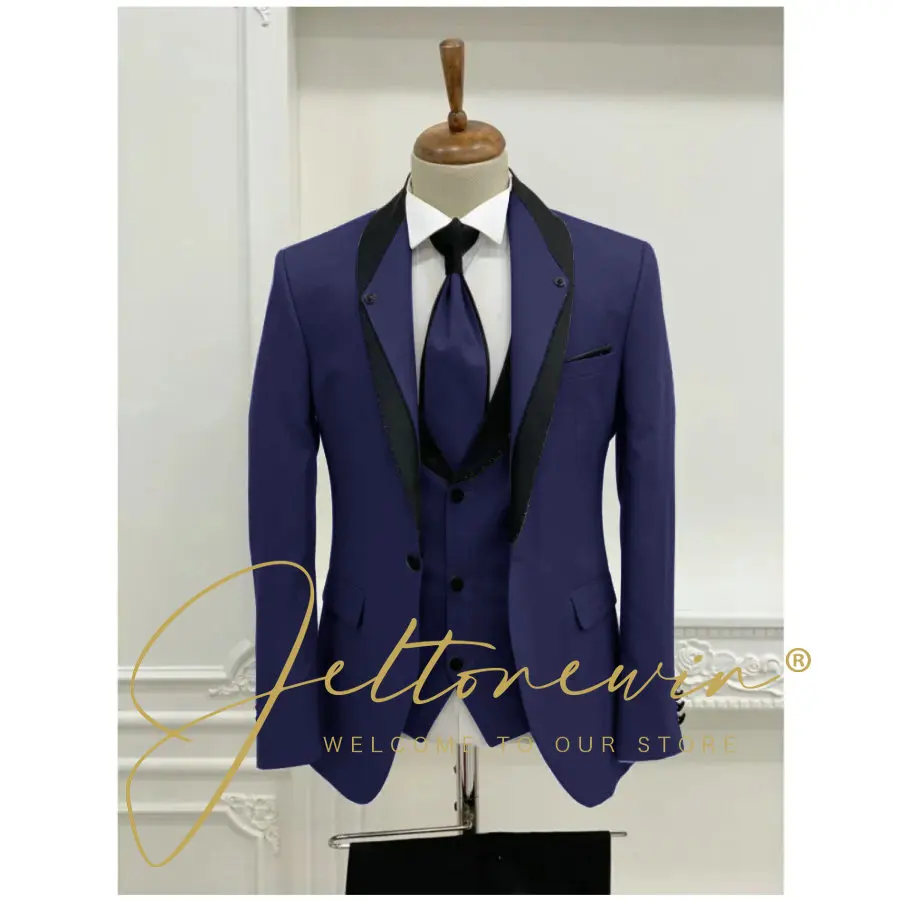 Men Suits Prom Tuxedo Slim Fit 3 Piece Groom Wedding Suits For Men Custom Blazer Terno Masuclino 3 pieces (jacket+vest+pant)