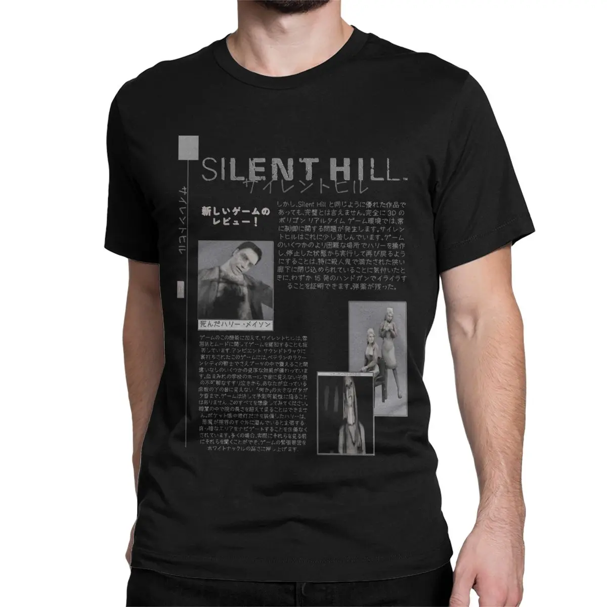 Men Silent Hill Newspaper Gray T Shirts Horror Game Cotton Tops Funny Short Sleeve Crew Neck Tee Shirt Unique T-Shirts