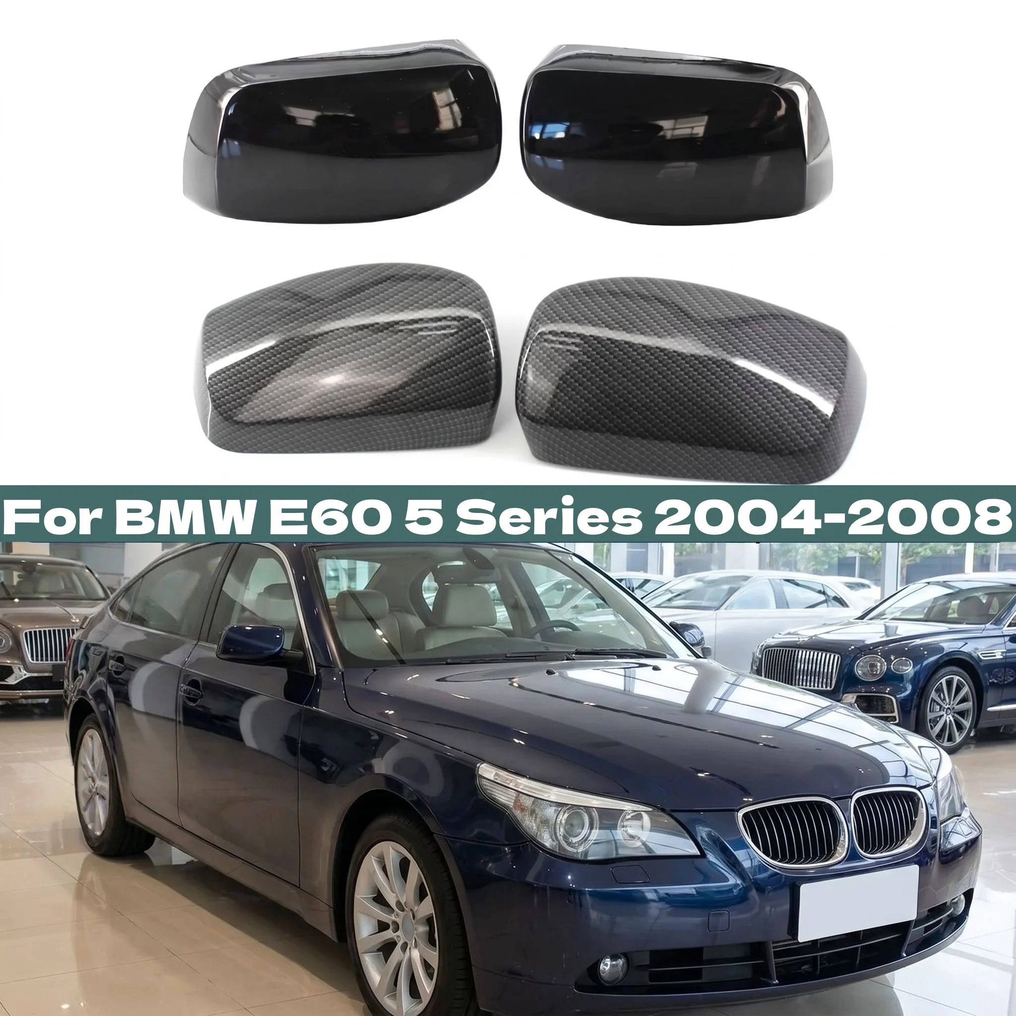 Ersatz für BMW E60 5er Serie 2004-2008 Rückspiegelabdeckung glänzend / Carbon-Optik, nicht passend für M5 Modelle, Seitenflügelkappe, Spiegelgehäuse