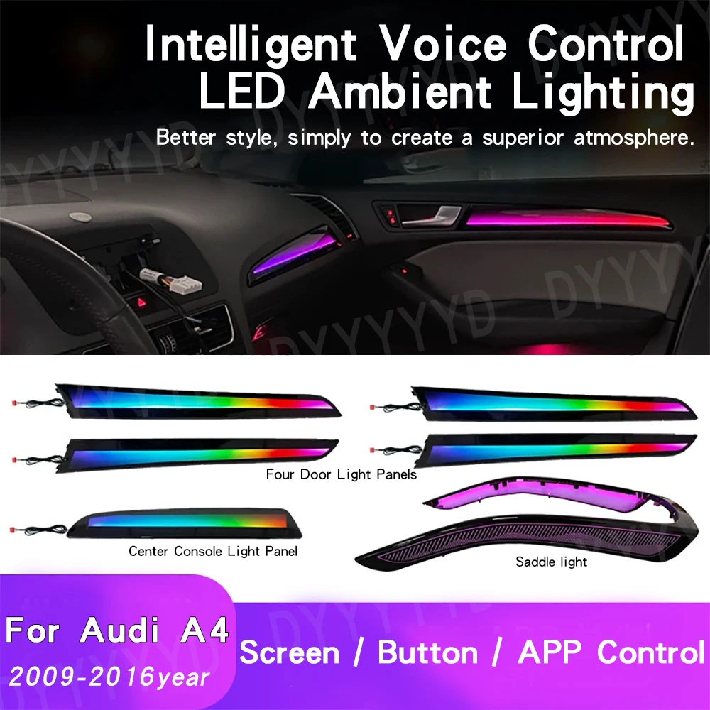 Image of 64 Farben Sternenhimmel Ambientebeleuchtung für Audi A4 B8 A5 Q5 2009-2018 Atmosphärenlampen Regenbogen Dynamische Symphonie Auto-Innenbeleuchtung