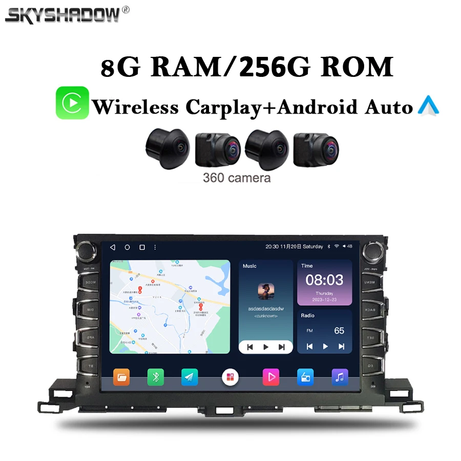 360 8G+256G Carplay Auto Android 13.0 IPS Car DVD Player GPS map WIFI Bluetooth RDS Radio For Toyota Highlander 2015 2016 2017