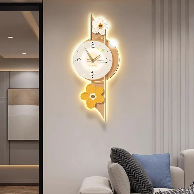 Aesthetic Silent Wall Clock Floral Painting Large Modern Wall Art Living Room TV Background Dining Room Scandinavian Home Decor