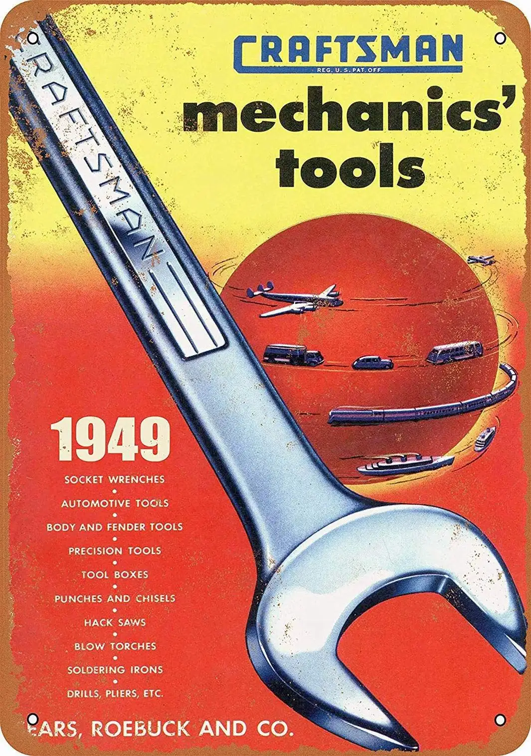 PaBoe 8 x 12 METAL SIGN - Craftsman Mechanics' Tools - Vintage Bar Wall Decorative