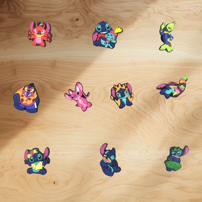 

8/10Pcs/Set Stitch PVC Shoe Charms DIY Cartoon Blue Sandals Accessories For Clogs Pins Decorate Boys Kids X-mas Party Gifts