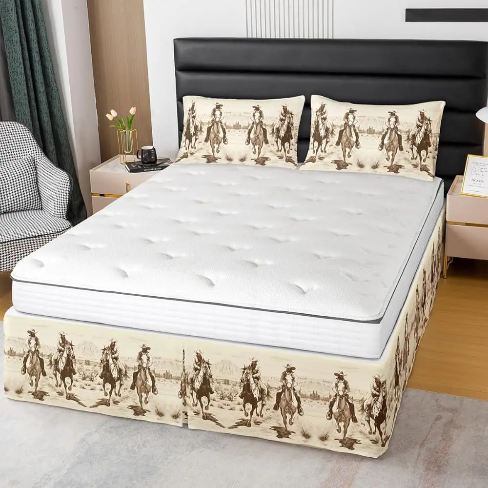 

Покрывало-юбка для кровати King Size в стиле Дикого Запада, декор в западном стиле, высота 15 дюймов, из микрофибры с начесом, для детской комнаты, с мультяшным рисунком, защита от пыли