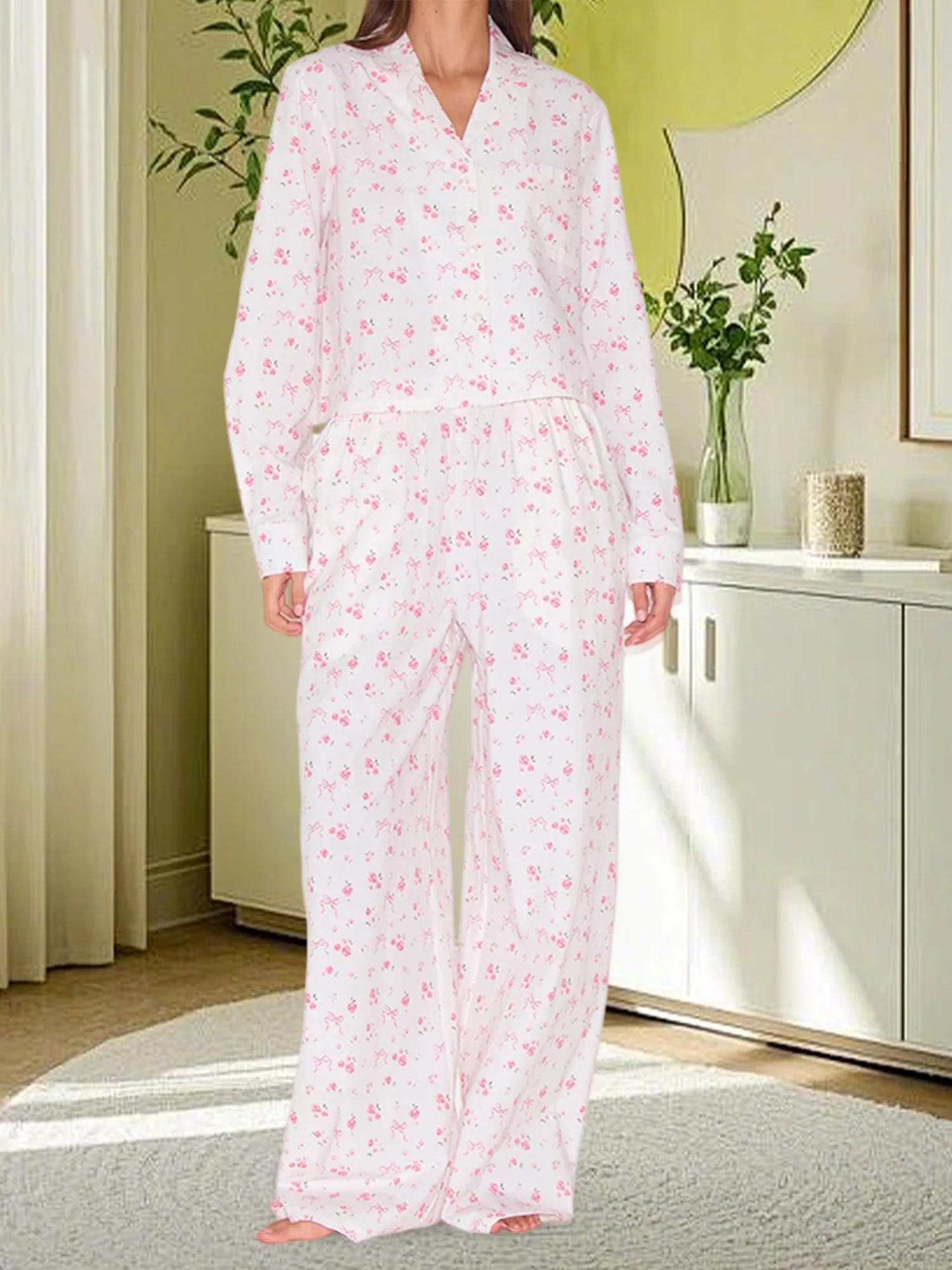 

Stylish Women s Pajama Sets featuring Chic Lapel V Neck Design and Cozy Long Sleeve Button Down Tops with Matching Pants for a