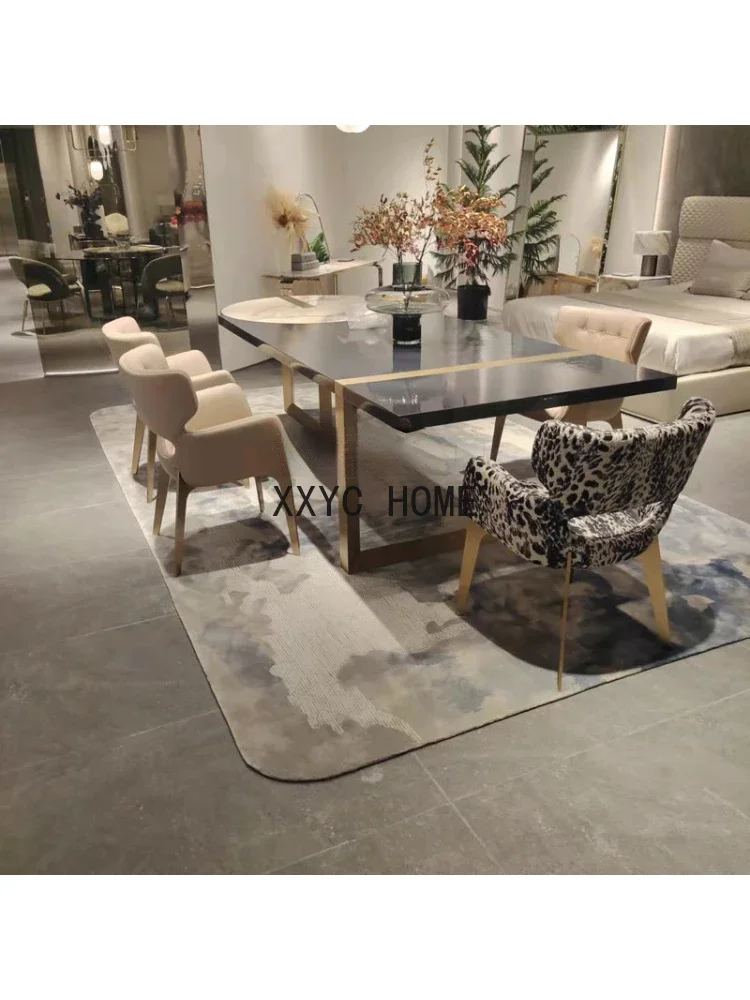 Leather Dining Chair Modern Simple Home Dining Table and Chair with Armrest