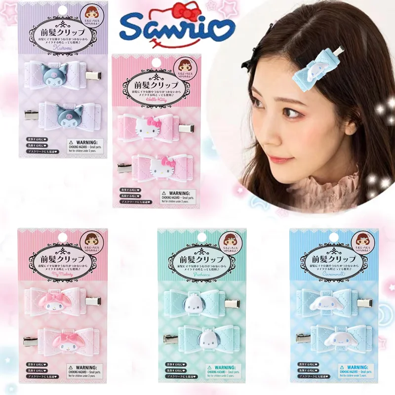 

Sanrio Cartoon Hello Kitty Bow Pair Clip Cute Cinnamoroll Melody Series Girls Hairpin Decorative Accessories for Christmas Gifts