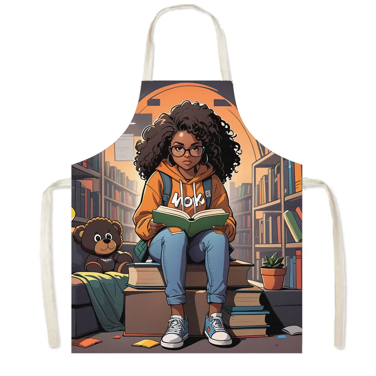 Afro Black Nurse Girl King Reading / Play Guitar Violin Kitchen Apron Women Home Cleaning Clothing Chef Waiter Cooking Pinafore