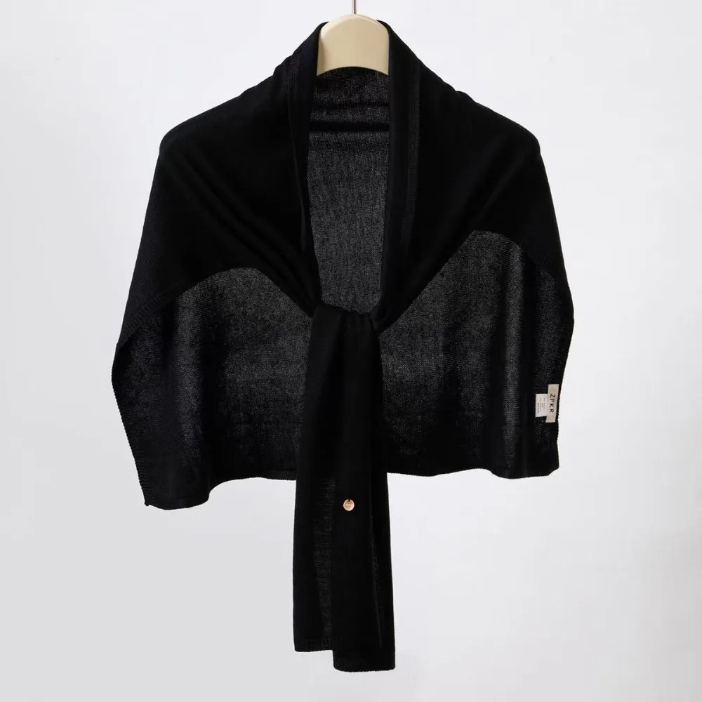 Retro Cape T-Version Shawl Thin Solid Color Knitted Neck Wrap Korean Style Cloak Crochet Scarves Female