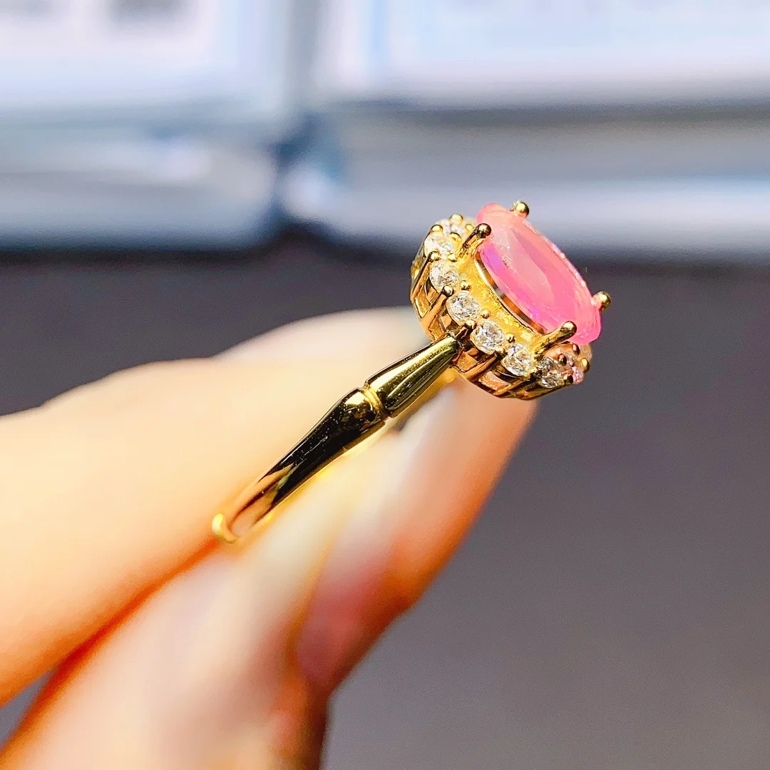 Natural Pink Opal Ring October Birthstone Ring 925 Sterling Silver Pink Gemstone Engagment Ring For Gift - view 2