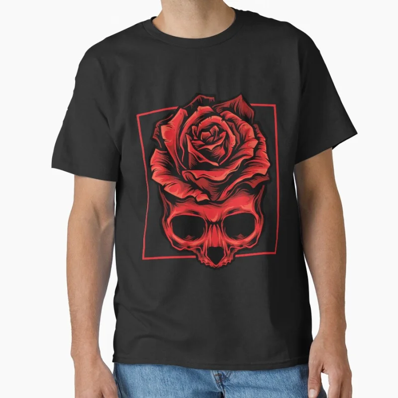 

Roses Skull Art Old school devil Goth style Horror skeleton Halloween gift T shirt for Day of the Dead large size Tops S-6XL