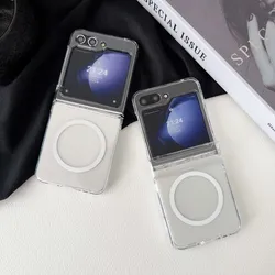 For Samsung Galaxy Z Flip 3 4 5 6 Magsafe Case Transparent Hinge Folding Shockproof Wireless Charging Magnetic Cover Accessories