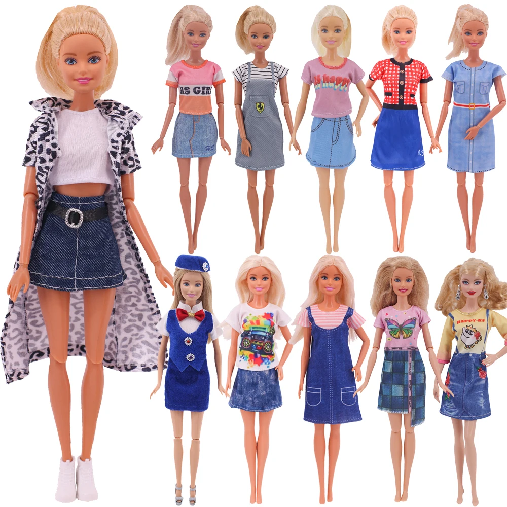 2022 Latest Dress Barbies Denim Dress Blue Skirt Girl Doll Clothes Suitable For 30cm Doll Accessories Diy Gift Free High Heels