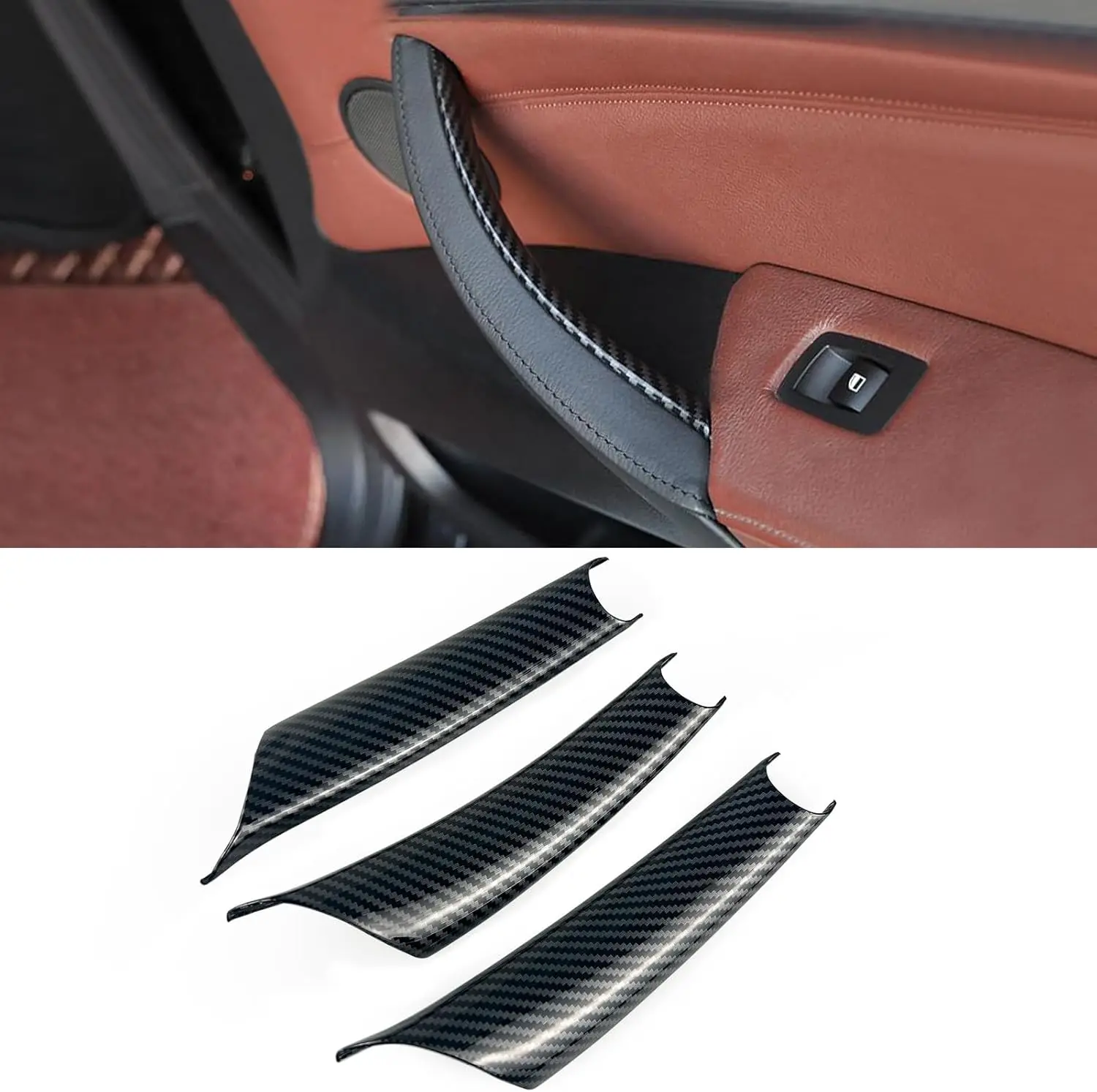 

3 шт., черная крышка дверной ручки автомобиля из углеродного волокна, подходит для BMW X5 E70 для X6 E71 E72, защитные чехлы для внутренних дверных ручек