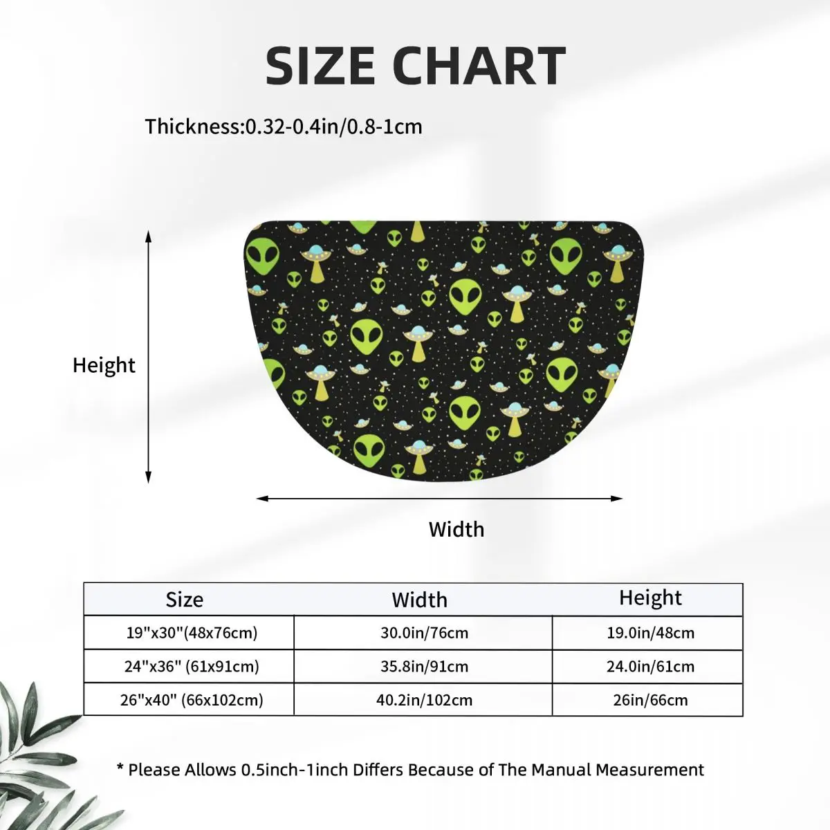 Green Alien Spaceship Pattern Soft Flannel Half Round Doormat Non Slip Bathroom Mat Absorbent Floor Carpet for Home Bedroom