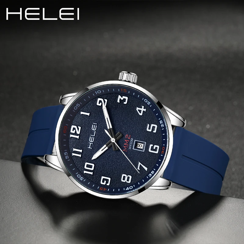 Orologio da uomo classico di marca HELEI orologio da polso al quarzo di moda display calendario in silicone orologio da uomo di alta qualità regalo per uomo