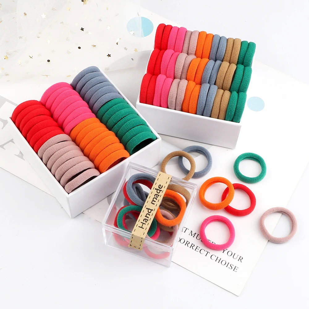 200PCS/Set Elastic Kids Basic Hair Bands Tie 3cm Dark Colors Headwear Don\'t Hurt Hair Headband Hair Accessories Holder Wholesale