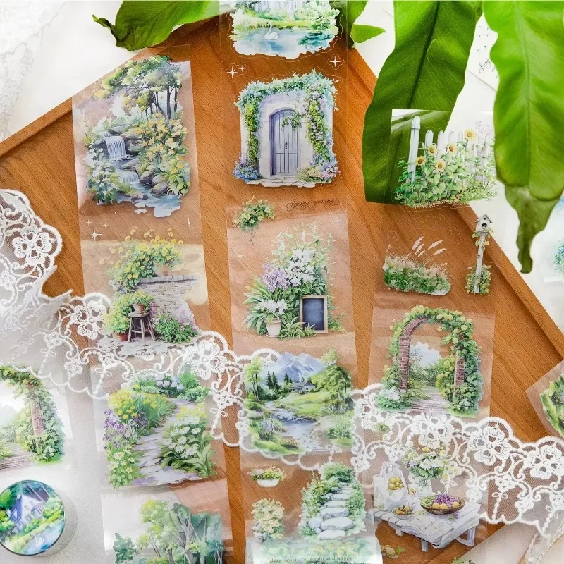 1 لفة PET الأخضر الزخرفية المعاد تدويرها ملصقات اللون المناظر الطبيعية المواد الكتابة المواد اللاصقة سجل القصاصات 70 مللي متر * 2 متر الشريط الموسمي