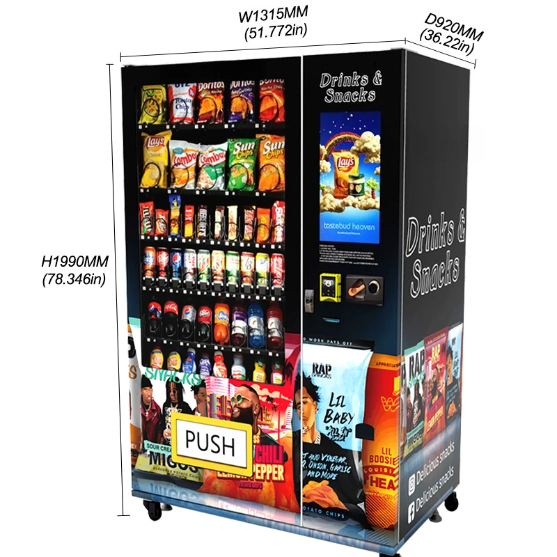 Commercial Combo Vending Machine, Customized Smart Unit for Selling Snacks, Foods and Water Bottle Drinks
