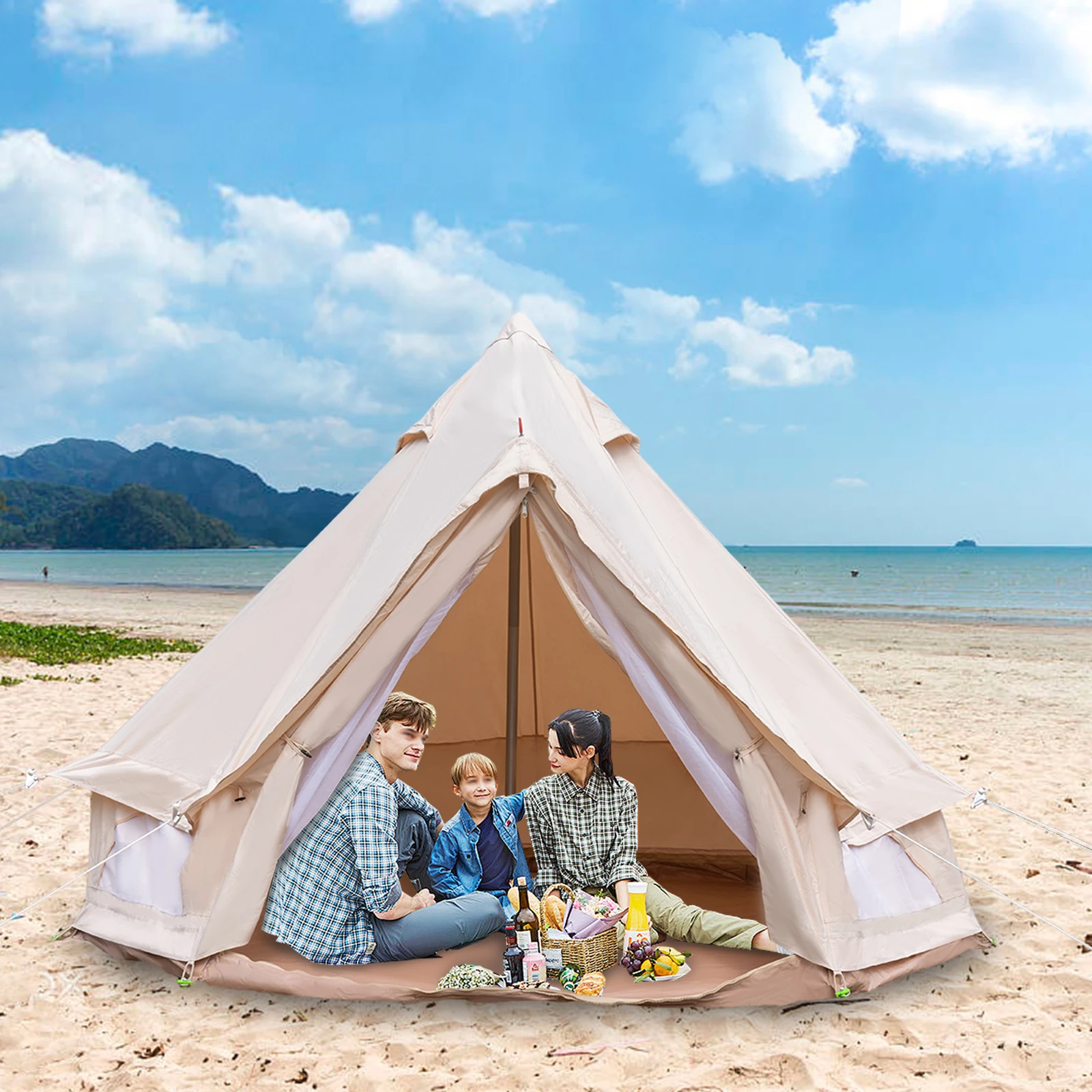 

118*118*78In Mongolian Tent Outdoor Camping for Family Cotton Canvas Polyester Cotton Foldable Bell Tent for Camping Hiking