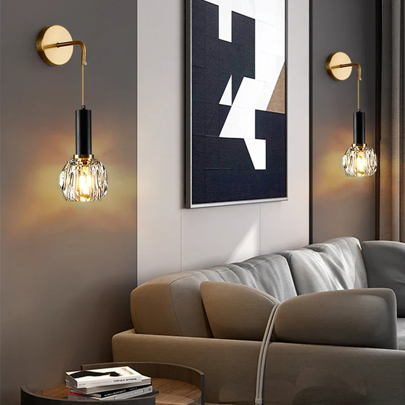 Wiring-free charging wall lamp Wiring-free Nordic crystal light luxury modern living room bedroom bedside lamp