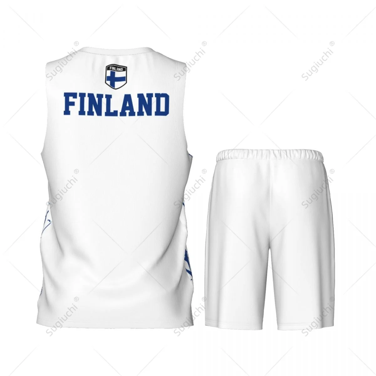 Team-up Finland Flag Grain para hombre, Conjunto de camiseta y pantalones de baloncesto, sin mangas, nombre personalizado, Nunber exclusivo