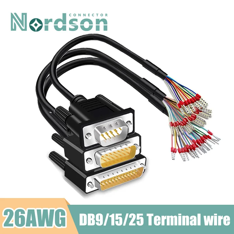 26AWG Industrial Grade DB9 DB15 DB25 Serial Cable with Terminal Wire Male Female Connectors 1-20 Meters 9pin Parallel Port Cable