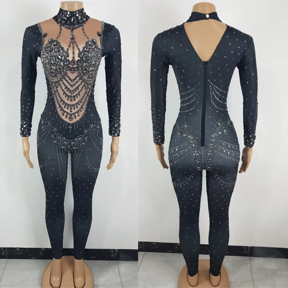 

Shiny Rhinestones Jumpsuit Women Birthday Party Evening Celebrate Costume Singer Bar Nightclub Sexy Stage Performance Clothes