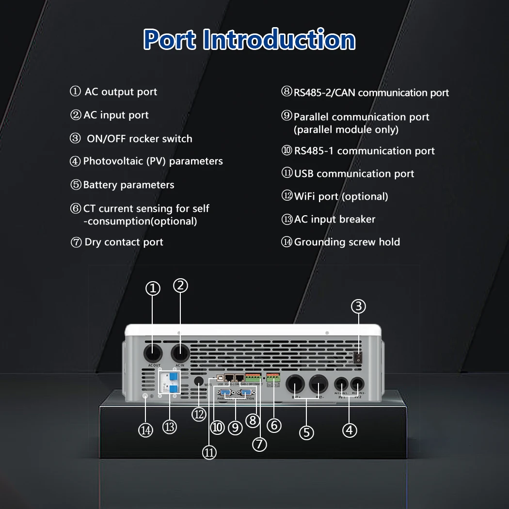 

Y&H 12KW Split-Phase Hybrid Solar Inverter 48VDC 120V/240VAC Pure Sine Wave 200A MPPT Solar Charger Parallel Up to 6 Units