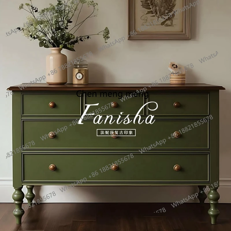 

French retro solid wood chest cabinet, entrance drawer storage, wall decorative cabinet