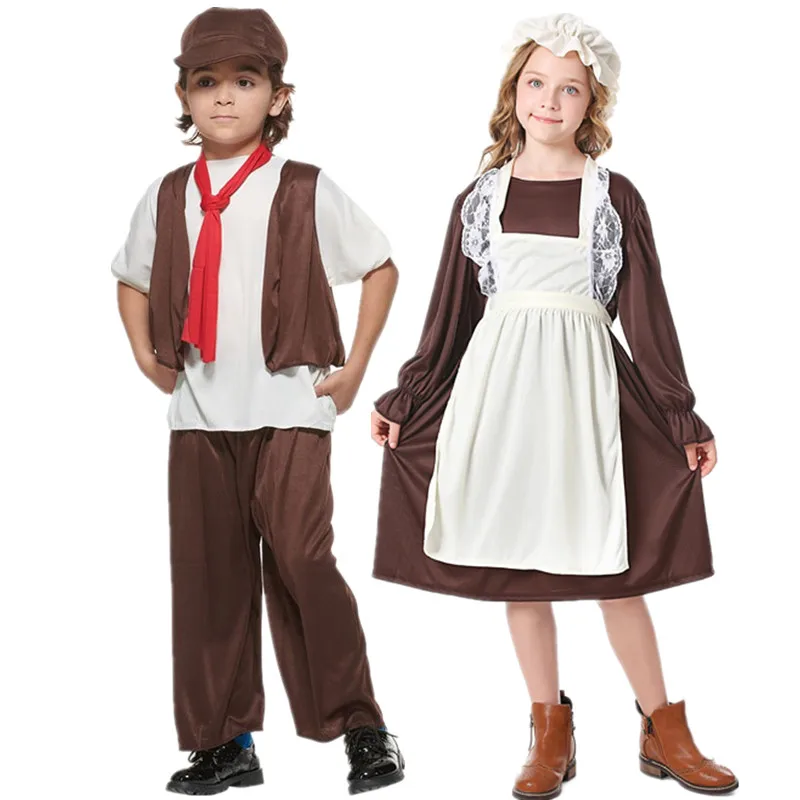 

Средневековый крестьянский костюм на Хэллоуин для взрослых и детей, постепенные люди, представления, женский этнический сценический костюм для выступлений