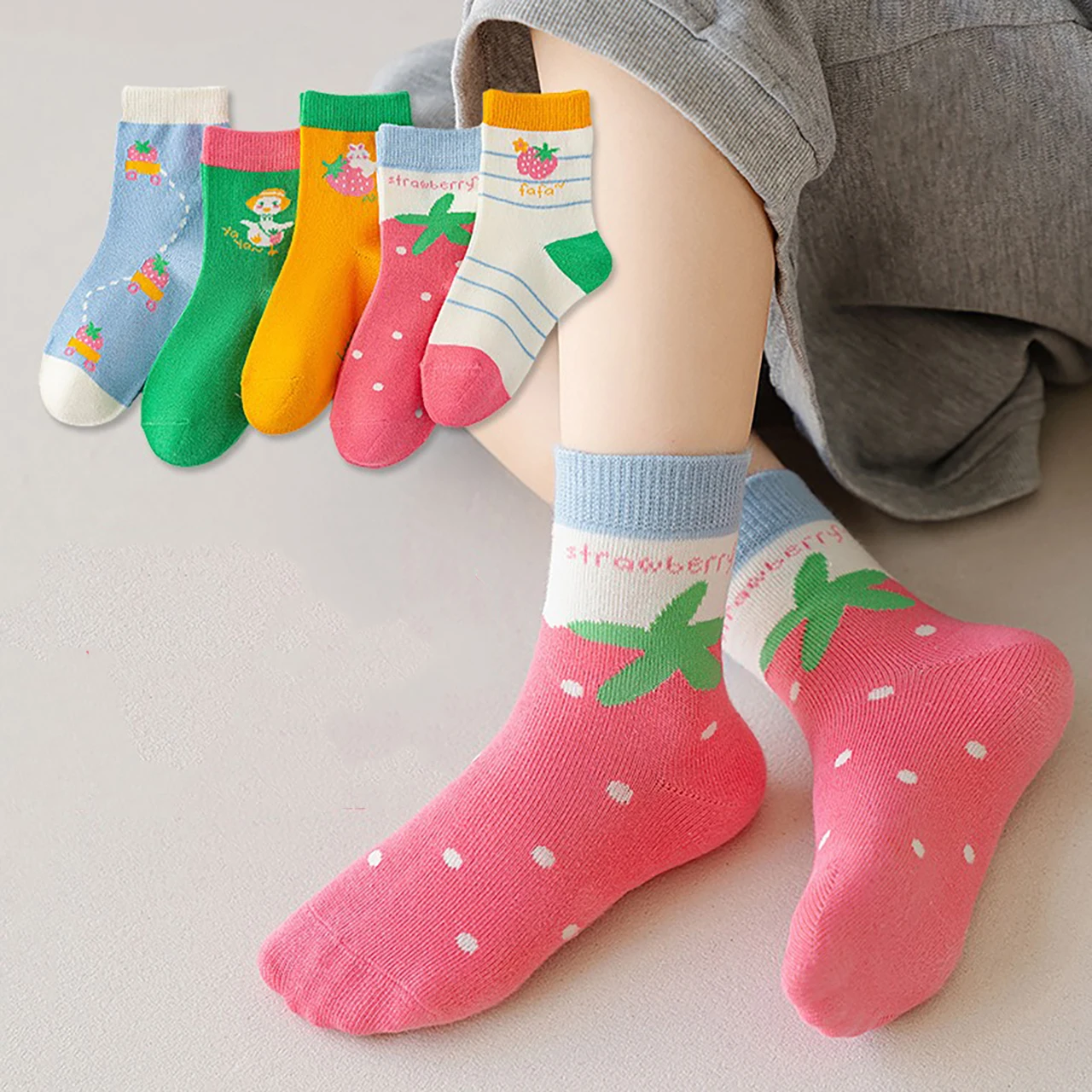 

5Pair Pink Flower Girl Socks Sweat Absorbing Breathable Cotton Sock Spring Autumn Children Mid Tube Socks Baby Footwear 1-8year