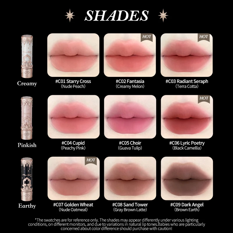 Flower Knows Makeup Little Angel Collection Matte Lipstick Velevt Lipgloss Hydrating Satin Dark Lip Stick With Vitamin E