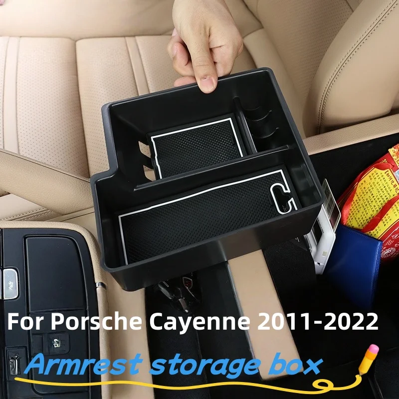 

Center Console Storage Box Compatible with 2011-2022 Porsche Cayenne Car Storage Organizer Tray Armrest Storage