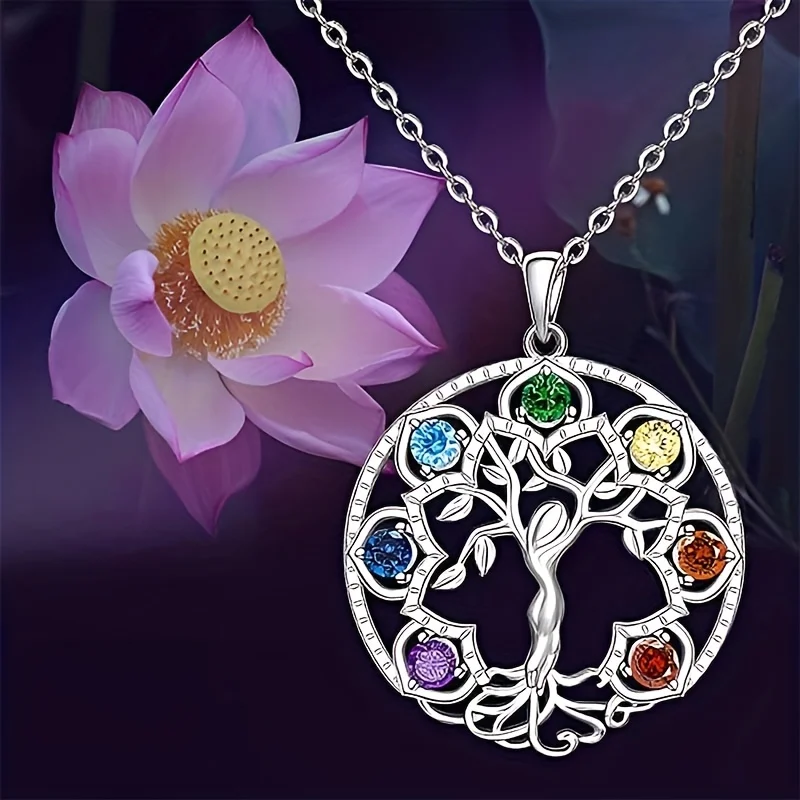 7Chakra Tree of Life Pendant Yoga Chakra Healing Stone Necklace for Women Wife Feminine Energy Balance Accessories Party Jewelry