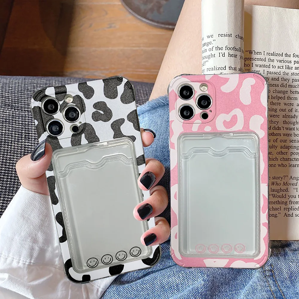 Pink Leopard Card Holder Case For iPhone 11 Case Funda iPhone 13 12 14 15 16 Pro Max XR 7 8 SE 2020 2022 Shockproof Bumper Cover