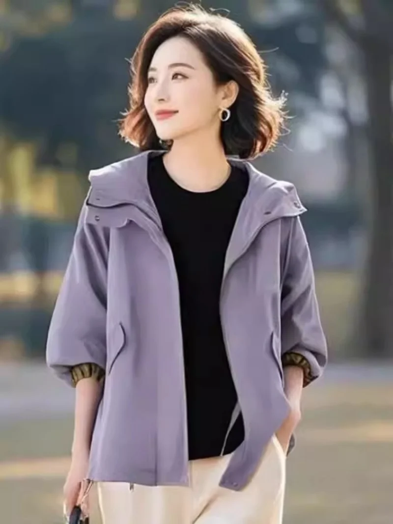 Women's Loose Hooded Trench Coat 2025 Korean New Version Short Casual Oversized Spring Autumn Outerwear j285