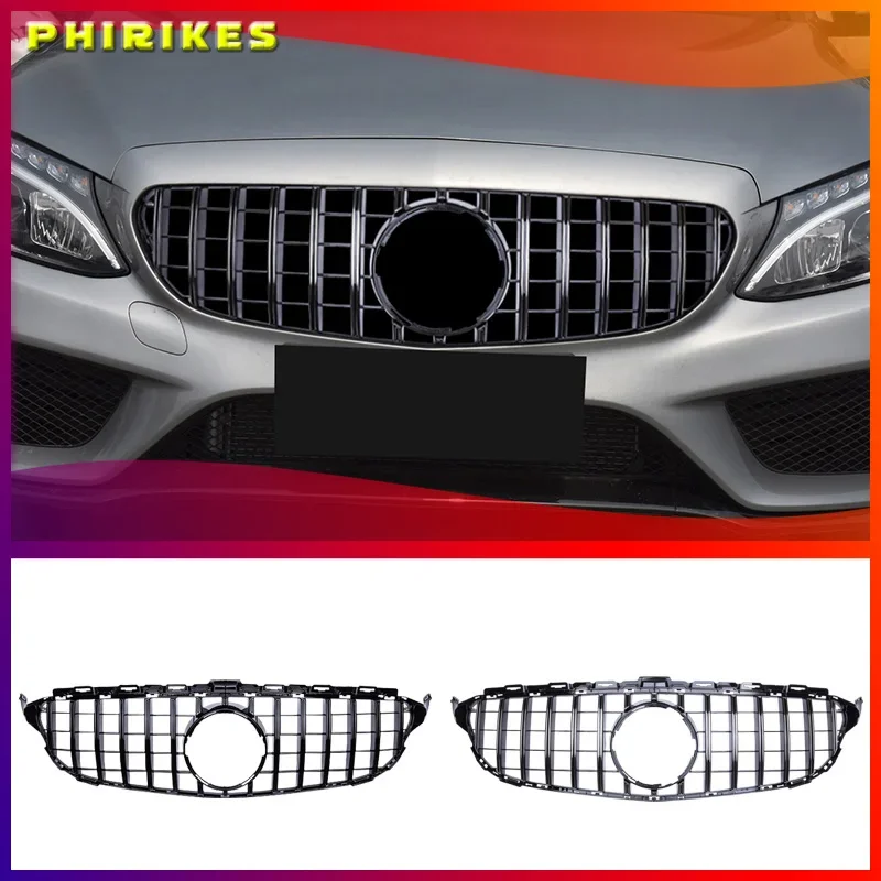 1 Pair For Mercedez C Class W205 Sliver/Gloss Black Grille Front Bumper Gt Grille W205 2015 2016 2017 2018 Grille