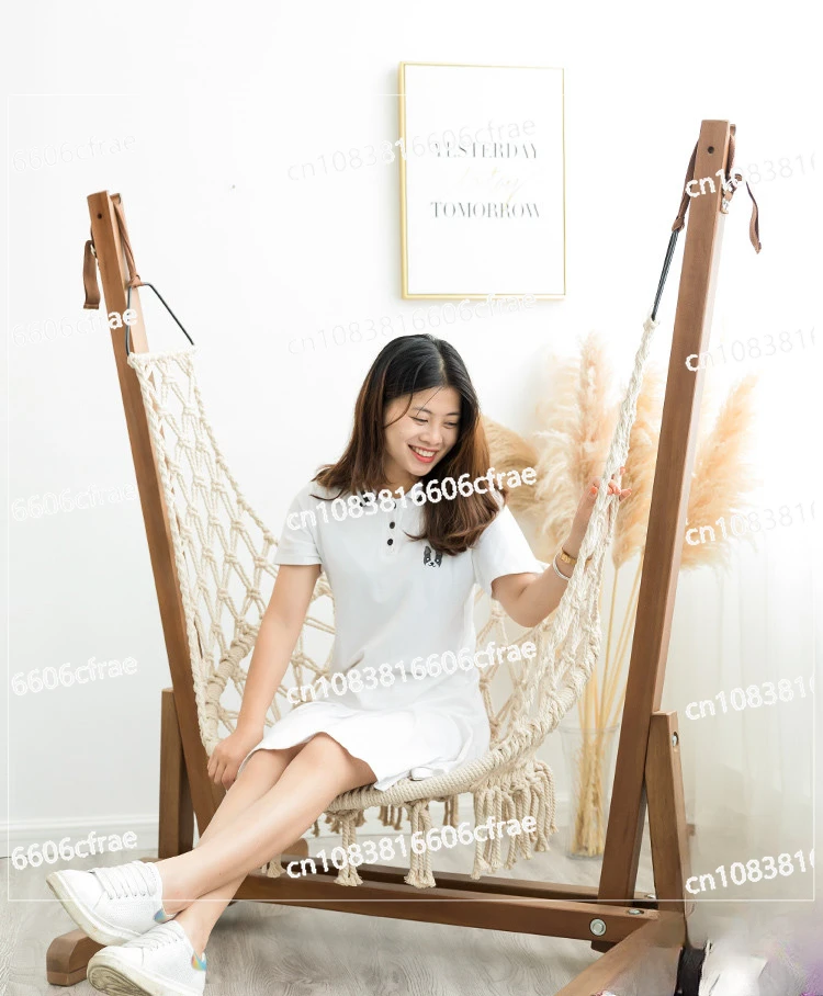 Chair Single Hammock Home Hanging Chair Terrace Garden Internet Celebrity Hanging Basket Swing Solid Wood Swing Chair