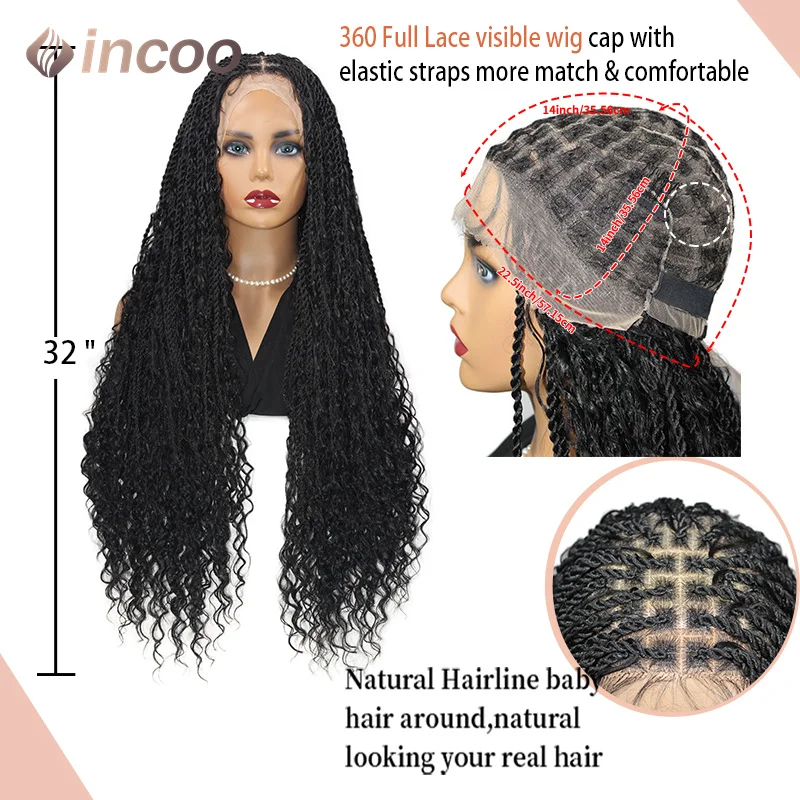 Synthetic Full Lace Front Wigs Twist Boho Box Braided Wigs Goddess Locs Braided Wig Curly Hair for Women Bohemian Box Braid Wig