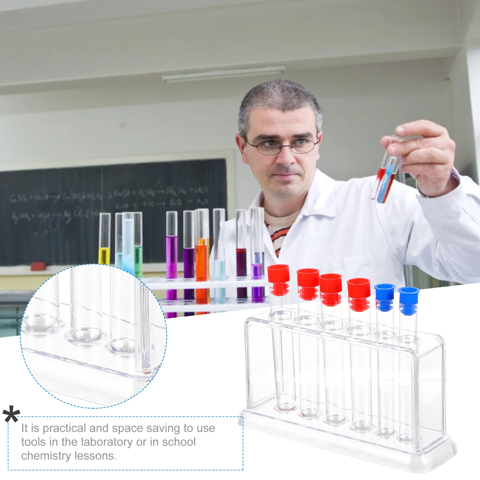 Rack de tubo de ensaio, suporte de laboratório, prateleira de tubos, kit de plástico, suporte de experimento para prateleiras transparentes