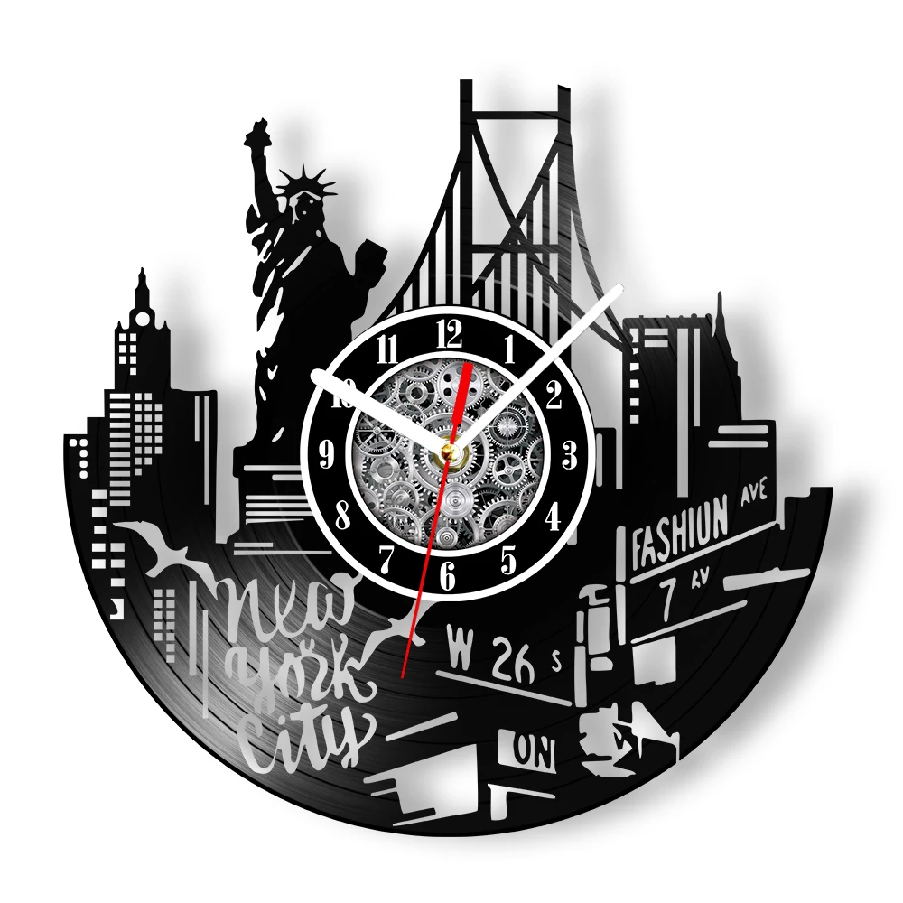 New York City NYC USA Vinyl Record Wall Clock For Living Room Bedroom Office Brooklyn Bridge NY Skyline Music Album Wall Clock