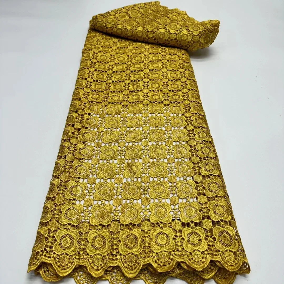 

Classical Gold Nigerian Water Soluble Lace Fabric 2024 High Quality African Guipure Cord Lace Fabric For Wedding Dress LR24125