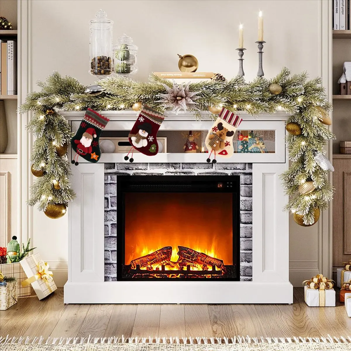 [N84R] 3 Pcs Christmas Stockings Santa Claus Reindeer and for Xmas Holiday Party Decor