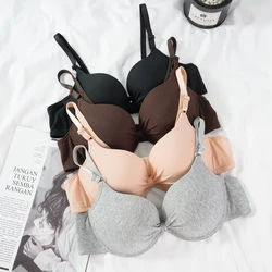 Sexy Women Cotton Gathered Bra Deep V Underwire Ladied  Brassiere Push Up Lingerie Solid Color Bras Backless Wireless Underwear